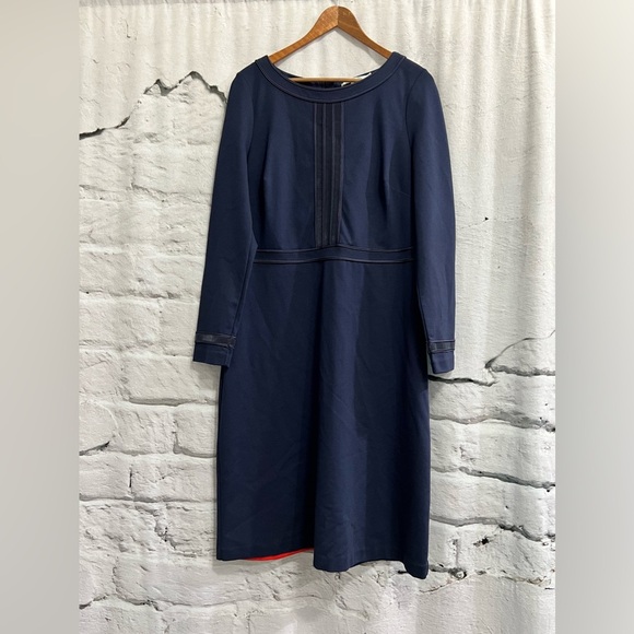 Boden Gisele Navy Blue Ponte Velvet Embellished Sheath Dress Red Classic Capsule - Picture 4 of 8